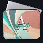 Abstract Retro Modern Peach Rust Blauwgroen Monogr Laptop Sleeve<br><div class="desc">Deze moderne abstracte laptophoes is opvallend en legt een verklaring af met zijn retroflectuur van perzikzikken,  blauwgroen,  aqua- en kleiroestzirlen. Voeg een naam en een initiaal toe om het te personaliseren. Creëer door Simply Farmhouse Press.</div>