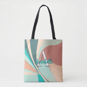 Abstract Retro Modern Peach Rust Blauwgroen Monogr Tote Bag (Voorkant)