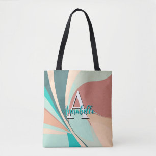 Abstract Retro Modern Peach Rust Blauwgroen Monogr Tote Bag