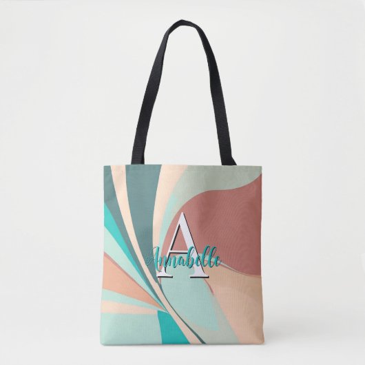 Abstract Retro Modern Peach Rust Blauwgroen Monogr Tote Bag (Voorkant)