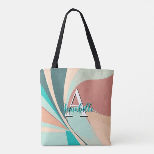 Abstract Retro Modern Peach Rust Blauwgroen Monogr Tote Bag (Achterkant)