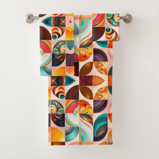 Abstract Retro Modern Squares Collectie Bad Handdoek (Insitu)