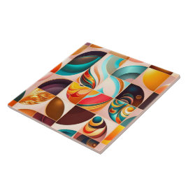 Abstract Retro Modern Squares Collectie Tegeltje
