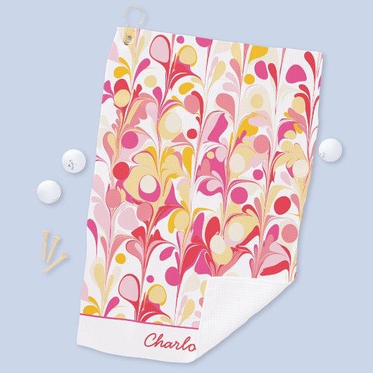 Abstract Retro Patroon Roze Gepersonaliseerd Golfhanddoek