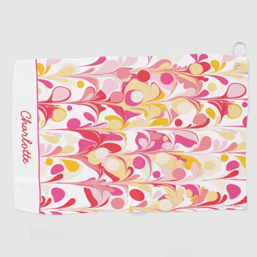 Abstract Retro Patroon Roze Gepersonaliseerd Golfhanddoek (Horizontaal)