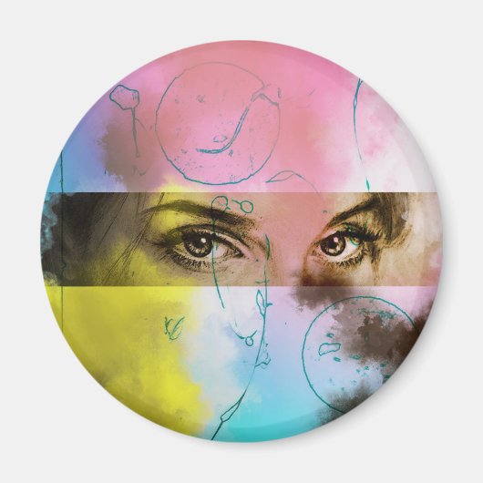 Abstract Retro Pop Art, Ronde Magneet (Voorkant)