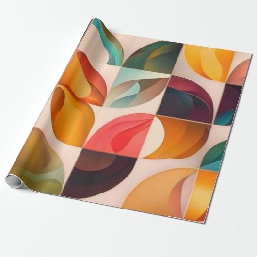 Abstract Retro Popular Squares Collectie Cadeaupapier (Uitgerold)