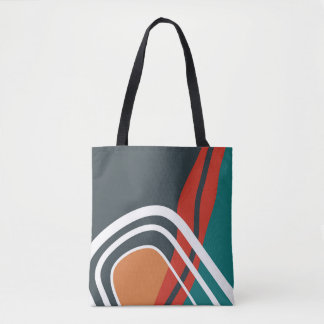 Abstract retro red blue white line art tote bag