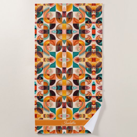 Abstract Retro Trendy Squares Collectie Strandlaken (Voorkant)