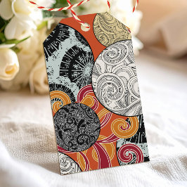 Abstract Retro Wervelpatroon met Japanse Vibe Cadeaulabel