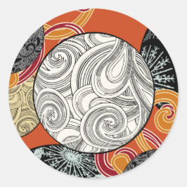Abstract Retro Wervelpatroon met Japanse Vibe Ronde Sticker