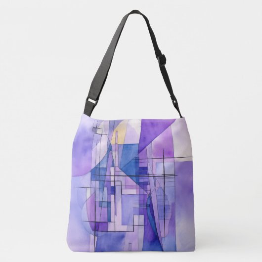 Abstract Retrofuturisme in tinten van Violet Crossbody Tas (Achterkant)