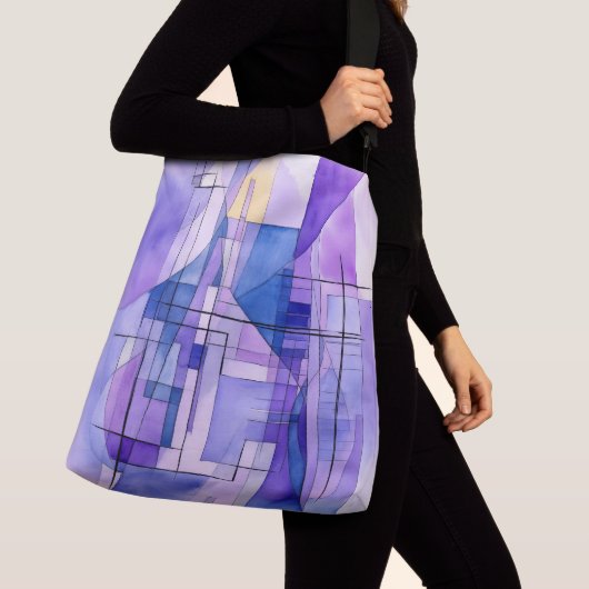 Abstract Retrofuturisme in tinten van Violet Crossbody Tas (Dichtbij)