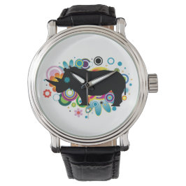 Abstract Rino zwarte lederen riem Horloge