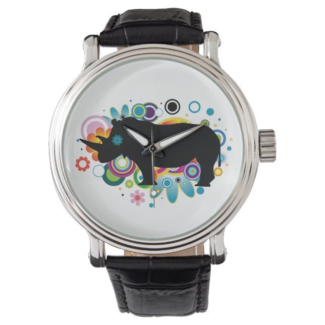 Abstract Rino zwarte lederen riem Horloge (Voorkant)