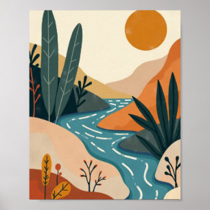 Abstract rivierlandschap poster