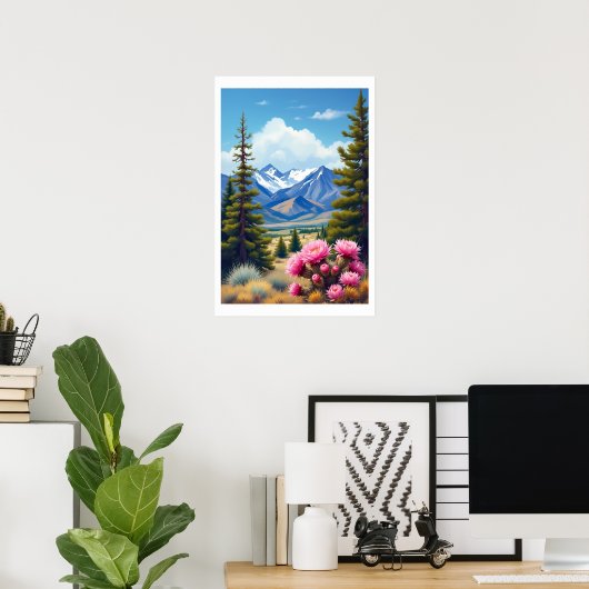Abstract Rocky Mountains Pine Trees Cactus Poster (Thuiskantoor)