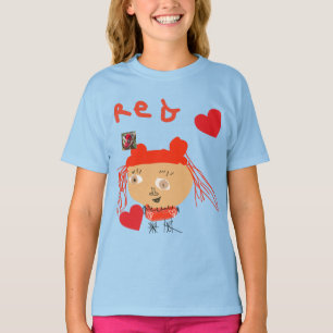 Abstract Rode Meisje Met Harten op Blauwe Kinderen T-shirt