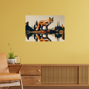 Abstract Rode Vos Bos Landschap AI Natuur Poster