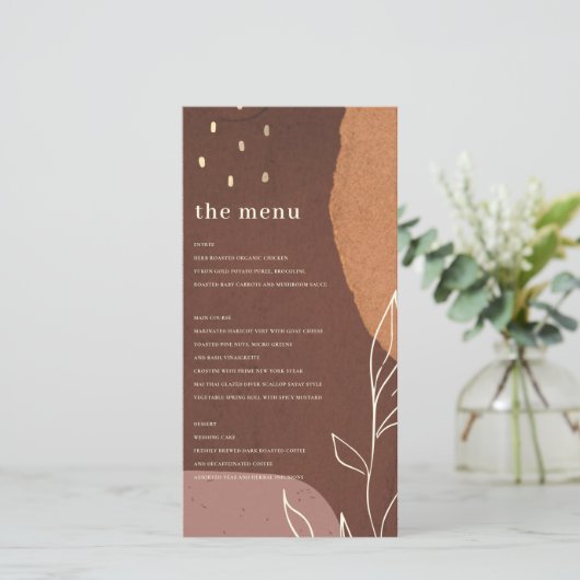 Abstract roest oranje bladrijk blad Menu Kaart (Staand voorkant)