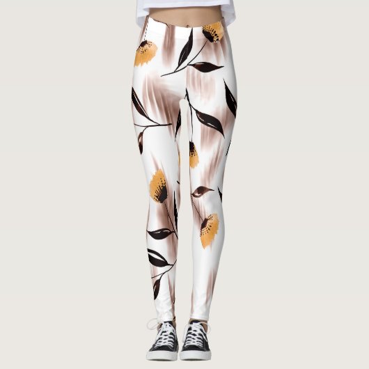 Abstract romantisch bloemenpatroon Waterverf Leggings (Voorkant)
