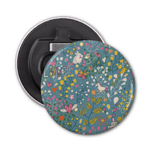 Abstract romantisch patroon met cartoon button flesopener