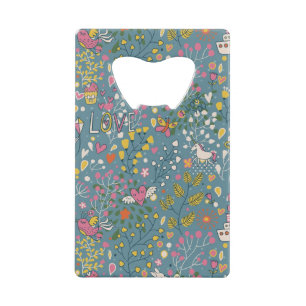 Abstract romantisch patroon met cartoon creditkaart flessenopener