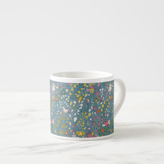 Abstract romantisch patroon met cartoon espresso kop (Voorkant rechts)