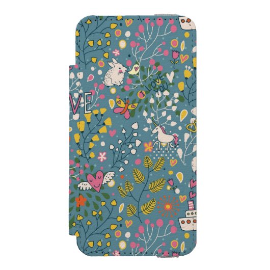 Abstract romantisch patroon met cartoon incipio iPhone portemonnee hoesje (Voorkant Agenda)