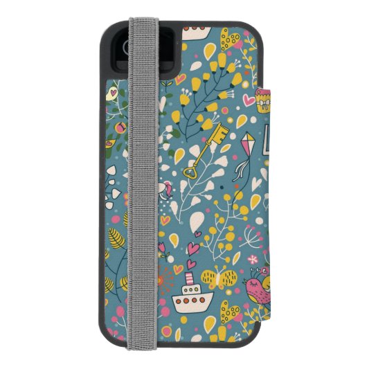 Abstract romantisch patroon met cartoon incipio iPhone portemonnee hoesje (Agenda Achterkant)