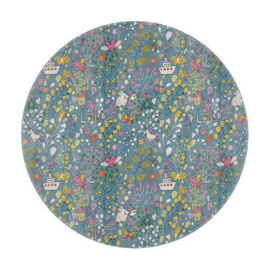 Abstract romantisch patroon met cartoon snijplank (Voorkant)