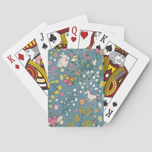 Abstract romantisch patroon met cartoon speelkaarten (Achterkant)