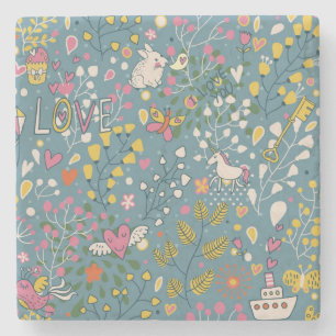 Abstract romantisch patroon met cartoon stenen onderzetter