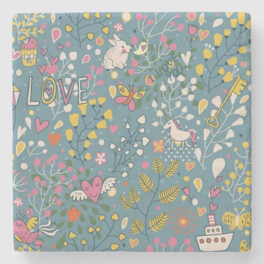 Abstract romantisch patroon met cartoon stenen onderzetter (Voorkant)