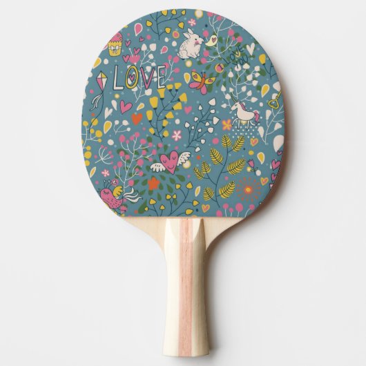 Abstract romantisch patroon met cartoon tafeltennisbatje (Voorkant)