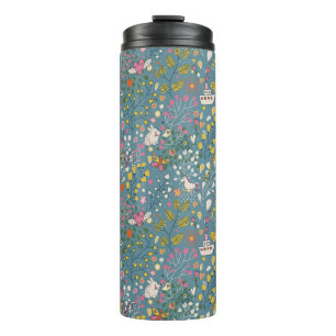 Abstract romantisch patroon met cartoon thermosbeker
