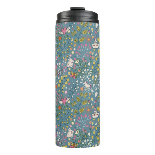 Abstract romantisch patroon met cartoon thermosbeker (Voorkant)