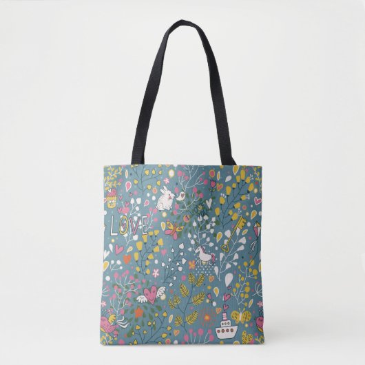 Abstract romantisch patroon met cartoon tote bag (Voorkant)