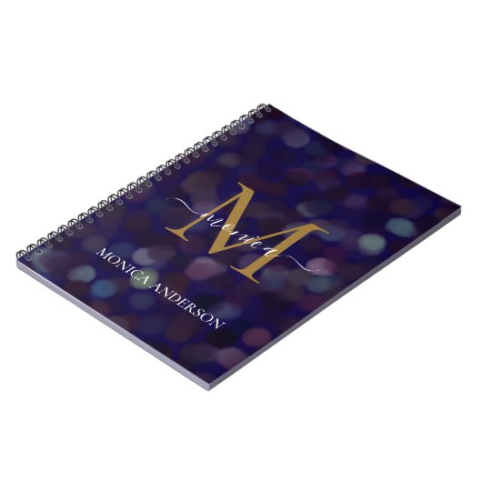 Abstract rond zwart Patroon Gold Monogram blauw Notitieboek (Linkerzijde)