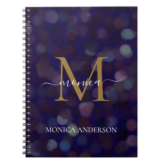 Abstract rond zwart Patroon Gold Monogram blauw Notitieboek (Voorkant)