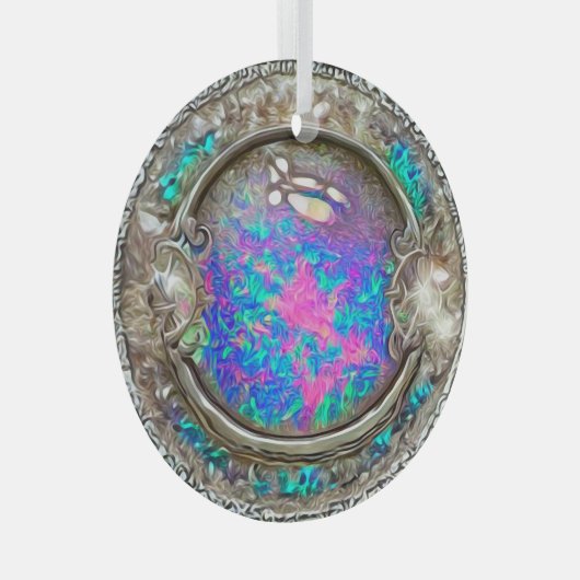 Abstract ronde geschilderde opaal edelsteen glas ornament (Voorkant Rechts)