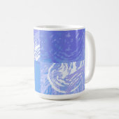 Abstract rondgestrooide turquoise en paars koffiemok (Voorkant rechts)