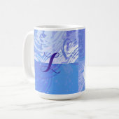 Abstract rondgestrooide turquoise en paars koffiemok (Voorkant links)