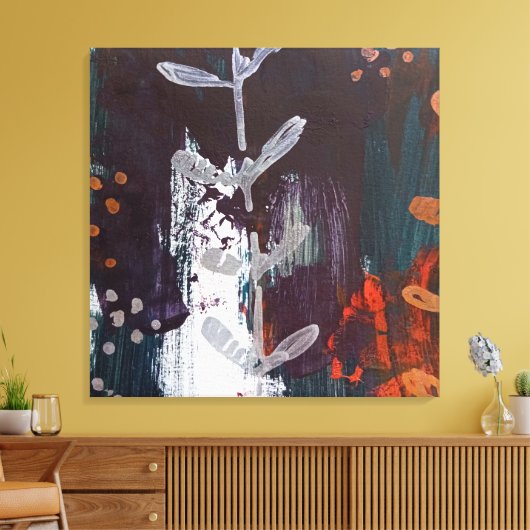 Abstract rood, blauw, aardetinten en plantaardig d canvas afdruk (Insitu (Woonkamer))