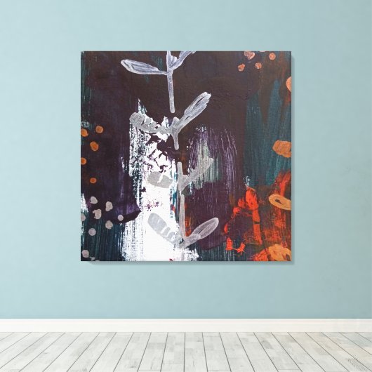 Abstract rood, blauw, aardetinten en plantaardig d canvas afdruk (Insitu (Houten vloer))