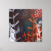 Abstract rood, blauw, aardetinten met plantaardig  canvas afdruk (Voorkant)