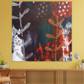 Abstract rood, blauw, aardetinten met plantaardig  canvas afdruk (Insitu (Woonkamer))