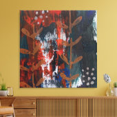 Abstract Rood, Blauw, Aardetinten met Plantaardige Canvas Afdruk (Insitu (Woonkamer))