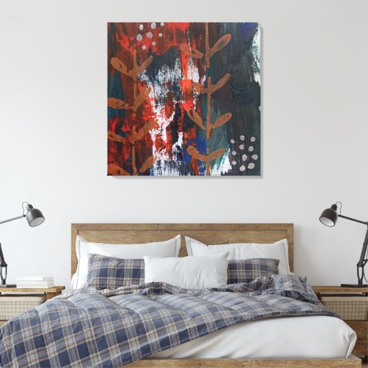 Abstract Rood, Blauw, Aardetinten met Plantaardige Canvas Afdruk (Insitu (Slaapkamer))
