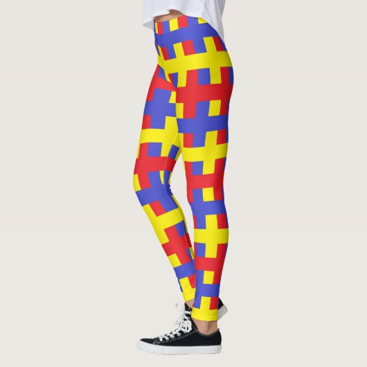 Abstract rood, blauw en geel leggings (Links)